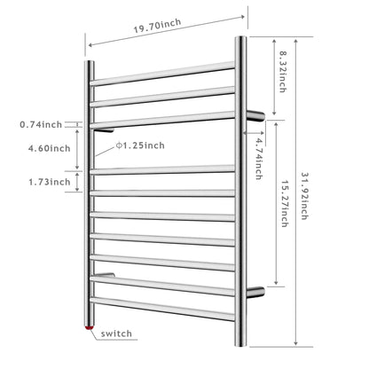 HEATGENE Towel Warmer Wall-Mounted Hardwired Heated Towel Rack Hot Towel Bar Brushed