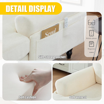 KEIKI Chaise Lounge Chair Indoor, Oversized Accent Chenille Armchair with Storage, Leisure Sleeper Single Sofa Side Chair, Corner Recliner Arm Chairs for Living Room Reading, Easy Assembly, Beige