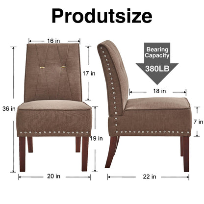 ModaSeren Armless Accent Chairs Set of 2: Upholstered Slipper Armless Chairs with Nails Decorative Slipper Chairs for Bedroom Living Room Dining Room (Brown)