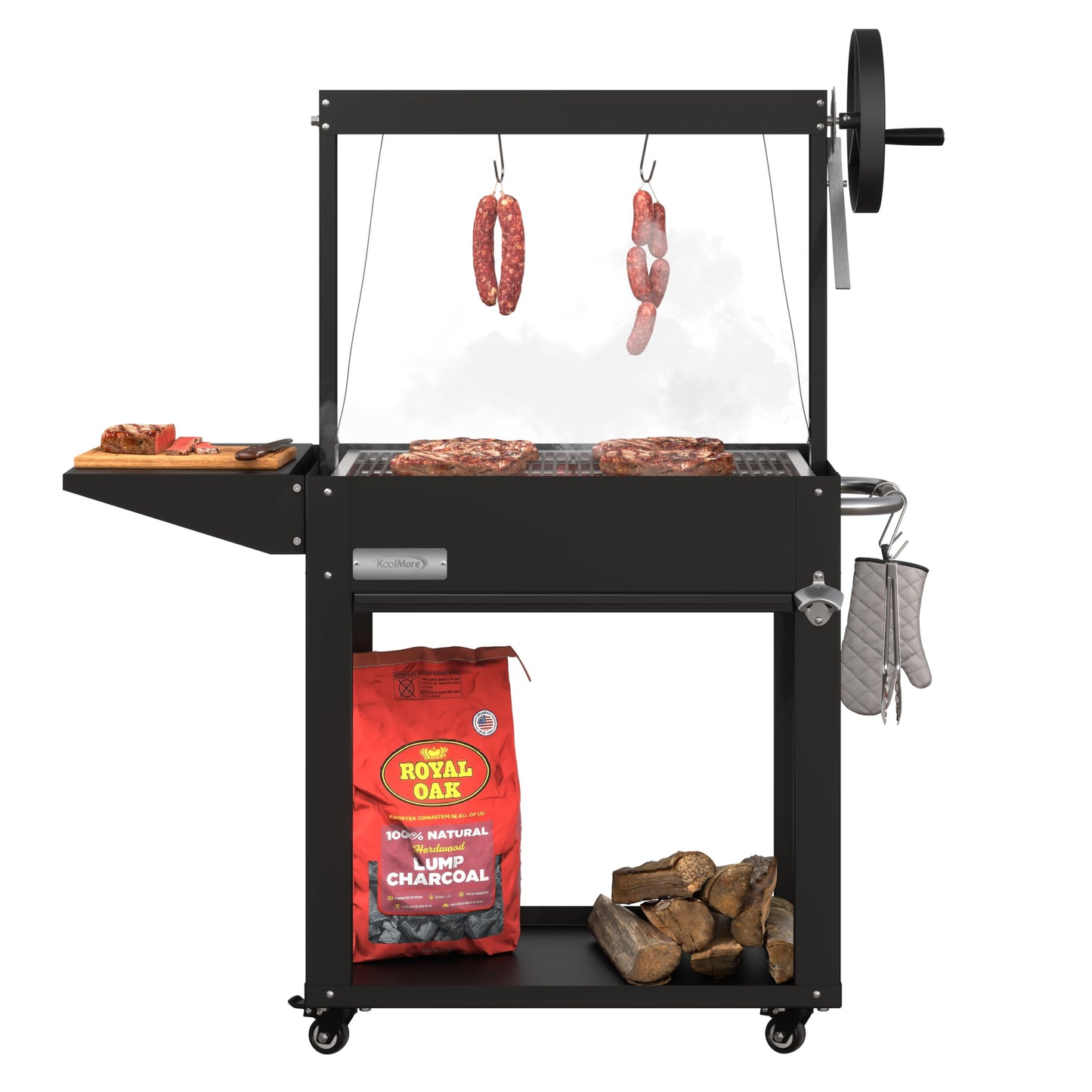 KoolMore 50 in. Charcoal BBQ Grill, Argentine Style Outdoor Grill with Adjustable Grate, Heavy Duty Barbecue Grill, Black