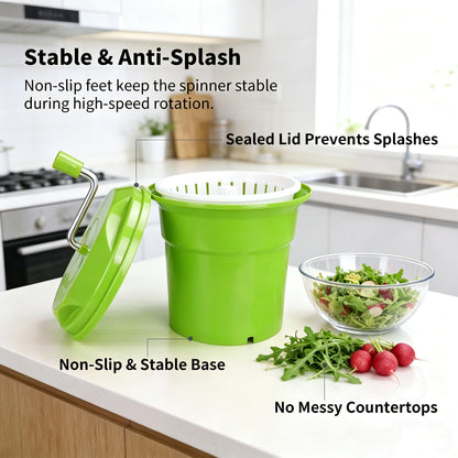 Heavy-Duty Vegetable Spinner, 12L Large Capacity Salad Dryer, Manual Lettuce Spinner for Commercial Catering, 3 Gallon Food-Grade Veggie Drainer for Restaurants, Food Trucks & Home Kitchens