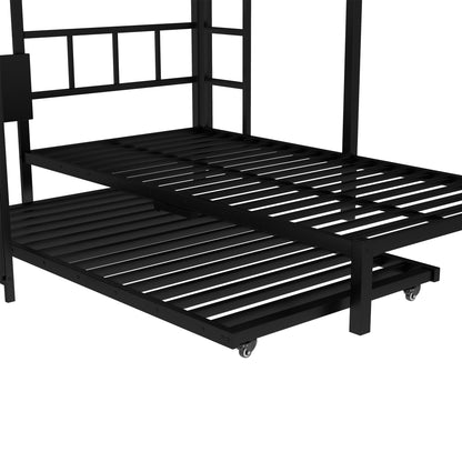 Bellemave Twin/Twin XL Over Twin XL bunk Bed with Foldable Desk and Wardrobe and Twin Trundle, loft Bed with Desk and Desk, Metal Bunk Beds with Storage, Black