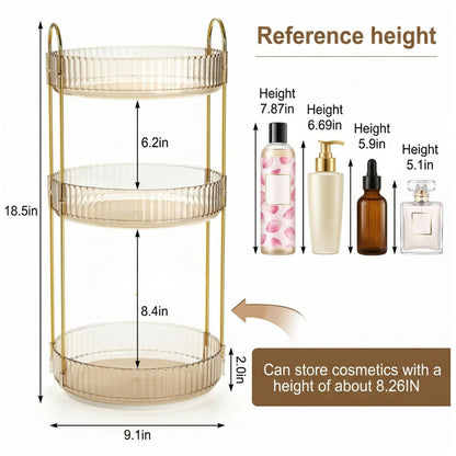Cididu 360 Rotating Makeup Organizer, 3 Tiers Plastic Bathroom Spinning Holder Rack, Round Lazy Susan Organizer, Large Capacity Countertop Shelf for Cosmetics, Perfume, Skincare, Spice, Toiletries