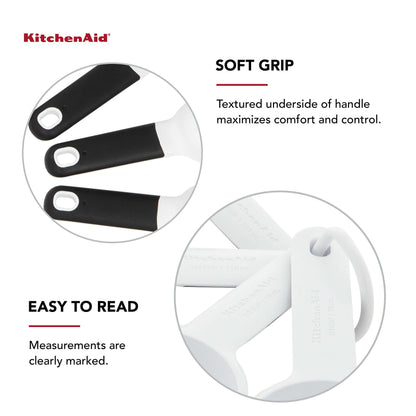 KitchenAid Universal Easy To Read Measuring Cup and Spoon Set with Soft Grip Handle for Maximum Control, Hang Hole and Nesting For Easy Storage, Dishwasher Safe, 9 Piece, White