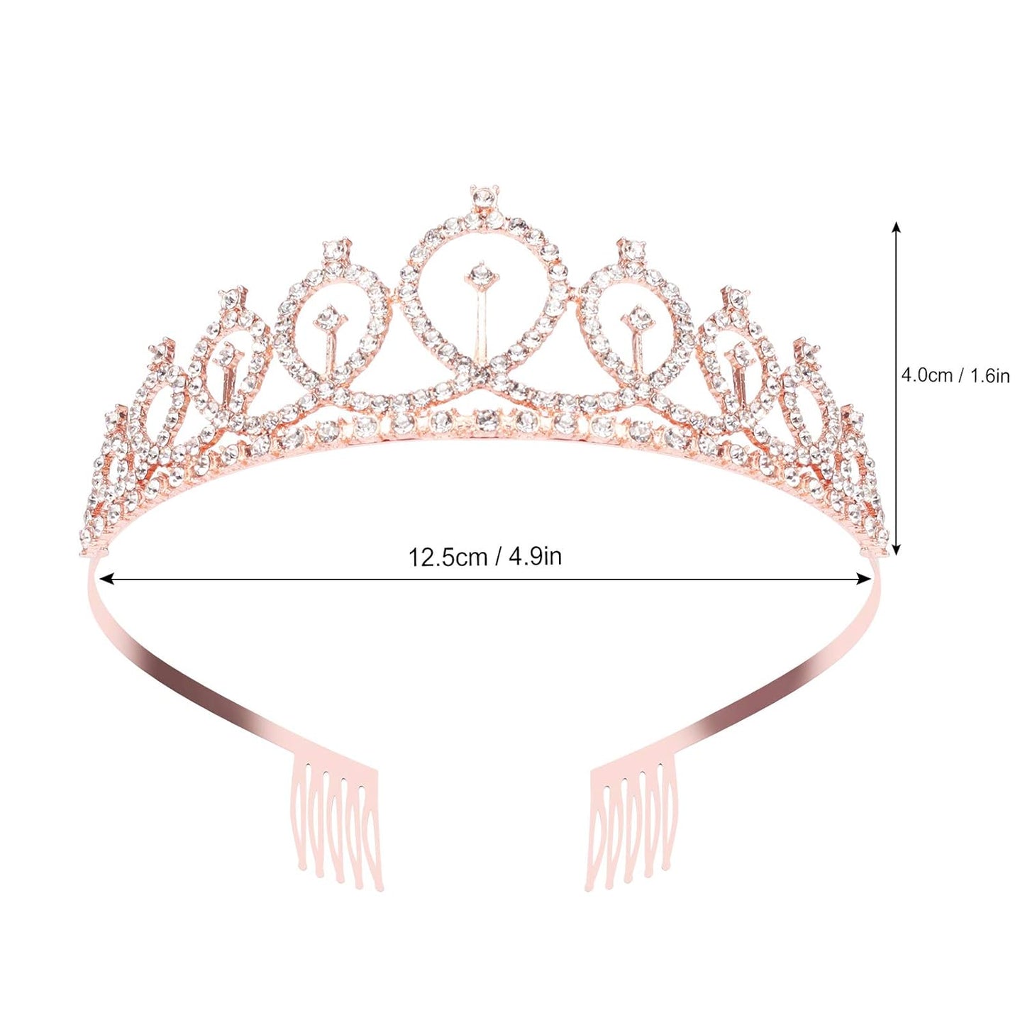 CAVETEE Birthday Crown and Sash for Women, Rose Gold Rhinestone Tiara Set for Decorations