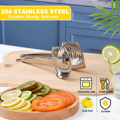 KAYCROWN Tomato Slicer Holder with Paring Knife Set, Stainless Steel Lemon Slicer Cutter for Slicing, Onion Holder for Slicing, Vegetable Cutter for Tomato, Lemon