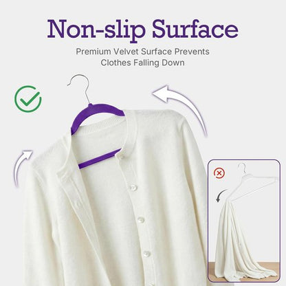 HOUSE DAY Velvet Hangers - 60 Pack Non-Slip Heavy Duty Purple Felt Suit Hangers | Space-Saving Design with 360° Rotating Hook
