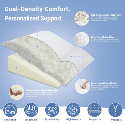 Queen Bed Wedge Pillow for Headboard Gap, Ergonomic Waves Bed Mattress Gap Filler(0-7") with High-Density Foam, Non-slip Bottom, Bed Gap Filler with Large Pockets & Washable Cover, Grey(60"x10"x6")