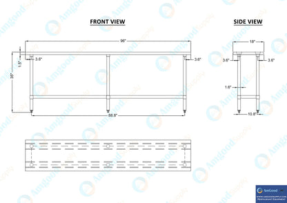 18" X 96" Stainless Steel Work Table with Under-Shelf | NSF Certified | Kitchen Island Food Prep | Laundry Garage Utility Bench