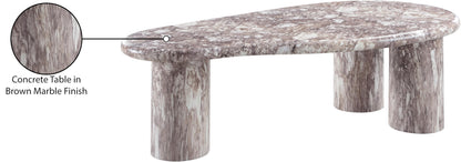 Meridian Furniture 99095Brown-CT Sassari Collection Art Deco Indoor/Outdoor Concrete Coffee Table in Marble Finish, 47.5" W x 24" D x 16" H, Brown