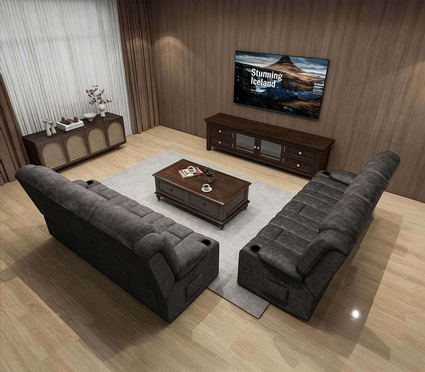 COMHOMA Living Room Furniture Sets Manual Reclining Sofa,3 Seat Recliner Sofa Chair,Couch Furniture for Living Room,Furniture,Meeting Room,Dark Gray(3-Seater Sofa*2)
