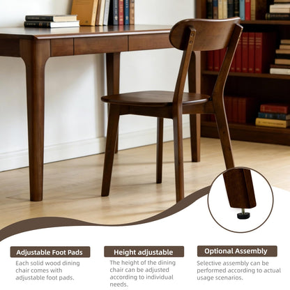 KEIKI Solid Wood Dining Chairs Set of 6, Mid Century Modern Kitchen Dinner Chair with Adjustable Foot Pads, Walnut Side Chairs Set for Dining Living Room, Curved Backrest, Easy Assembly, Brown