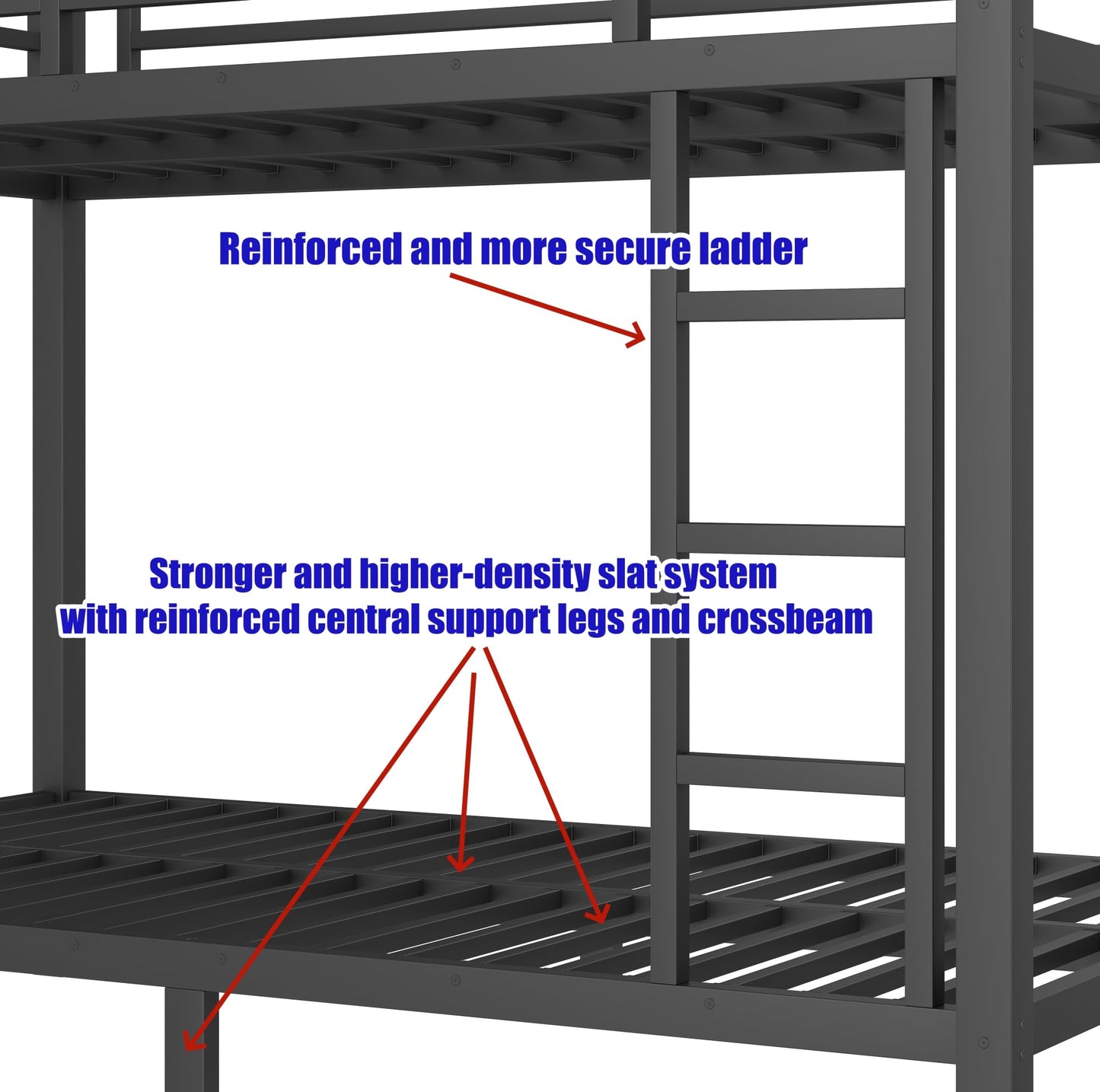 LUCALEO Stronger & Safer Heavy Duty Steel Twin XL Over Twin XL Size Bunk Bed Frame, Thickened More Stable Metal Bunkbeds (Easier to Assemble) (Twin XL,White)