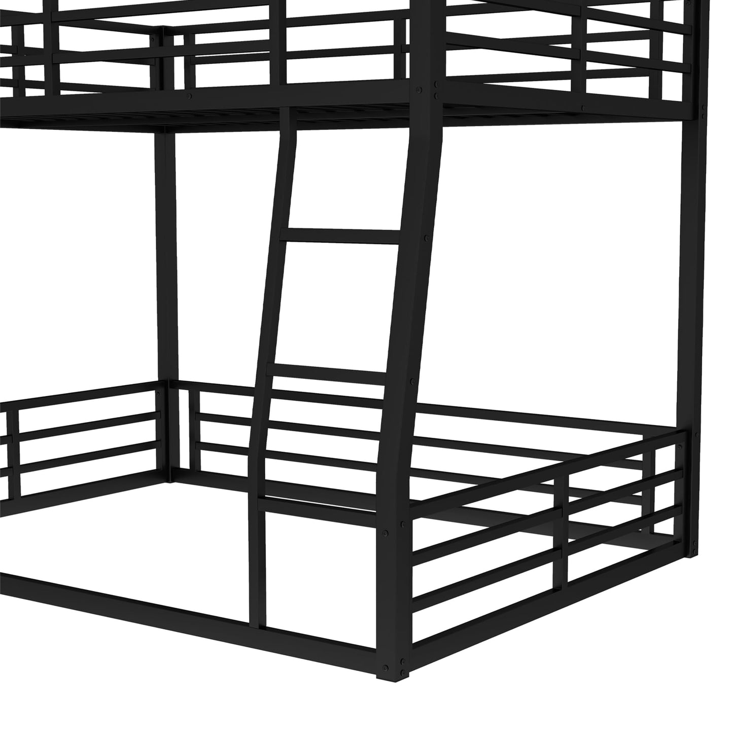 Full XL Over Queen Bunk Bed Frame with Noise Reduced Design, Heavy Buty Metal Floor Bunk Bed Full XL Over Queen Bunk Beds with Ladder for Adults, Teens