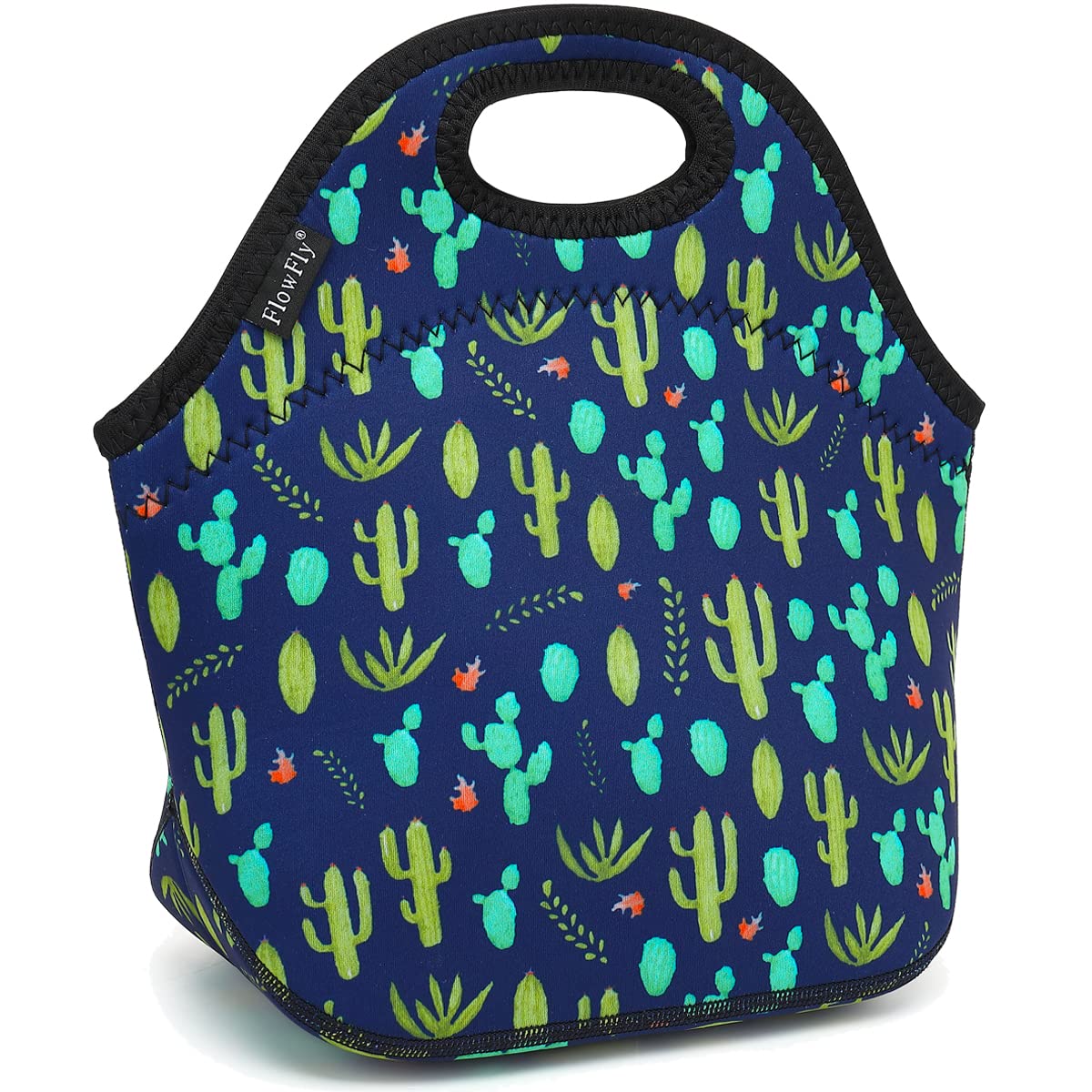 FlowFly Neoprene Lunch Tote Insulated Thermal Reusable Lunch Bag Box for Boys Men with Zipper (Cactus)