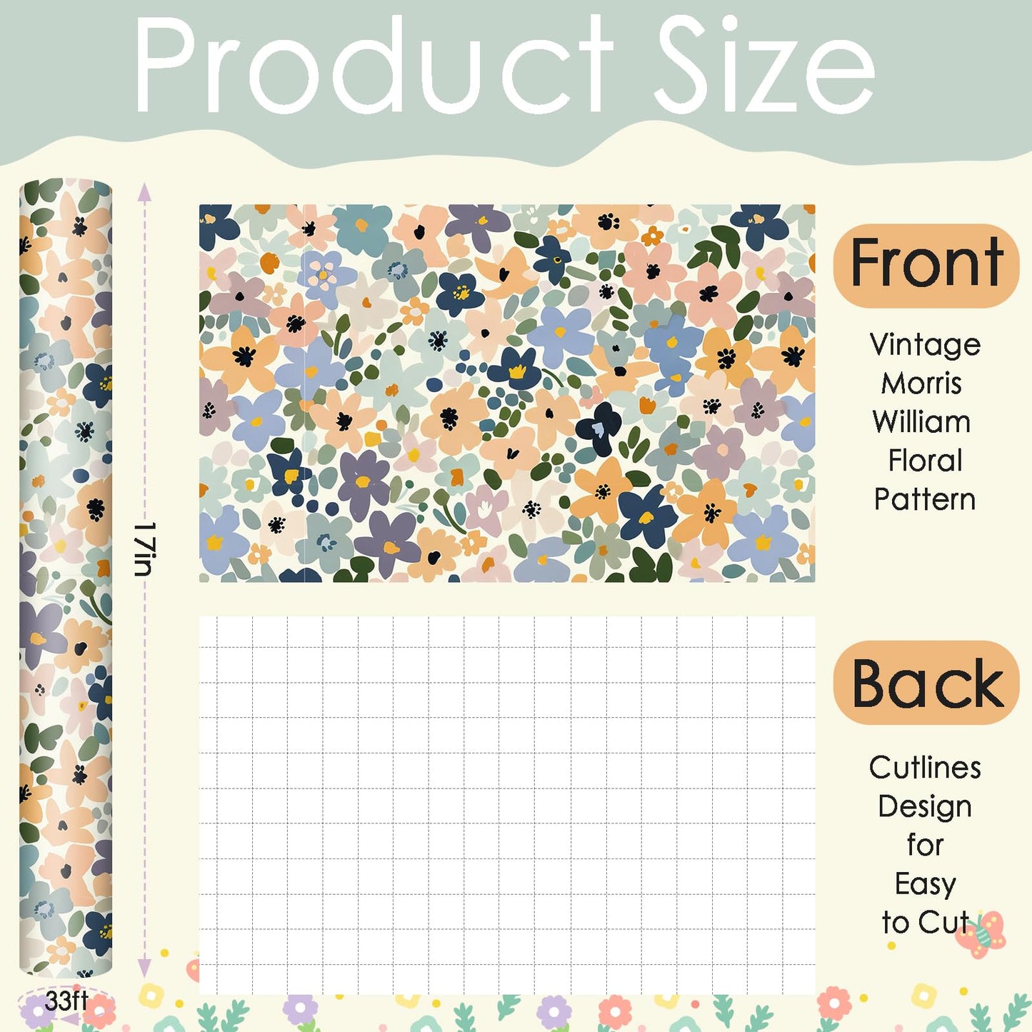 Fabllewavi 1 Roll Boho Floral Wrapping Paper Mini Roll - 17in x 32.8Ft Watercolor Boho Floral Patterns Gift Wrap Paper for Spring Birthday Wedding DIY Crafts Baby Shower Party Supplies