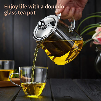 Glass Teapot 18.6 oz, Borosilicate Glass Tea Pot with Detachable Stainless Steel Infuser for Loose Leaf Tea