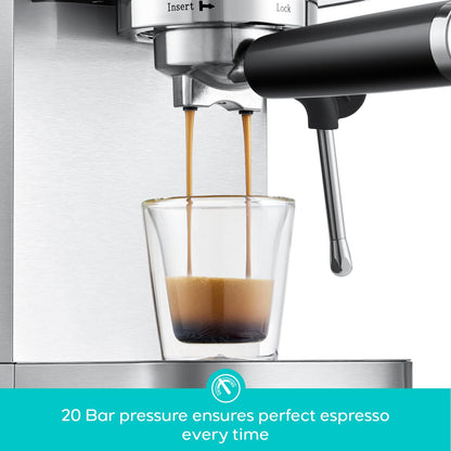 CASABREWS 3700 Essential Espresso Machine 20 Bar, Stainless Steel Cappuccino & Latte Coffee Maker with Steam Frother for Home, 43.9oz Water Tank, Silver