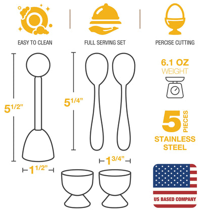 Eparé Bundle: Egg Cracker Topper Set & Salt or Pepper Grinder - Complete Soft Boiled Egg Tool Set & Battery Operated Ceramic Burr Stainless Steel Peppermill
