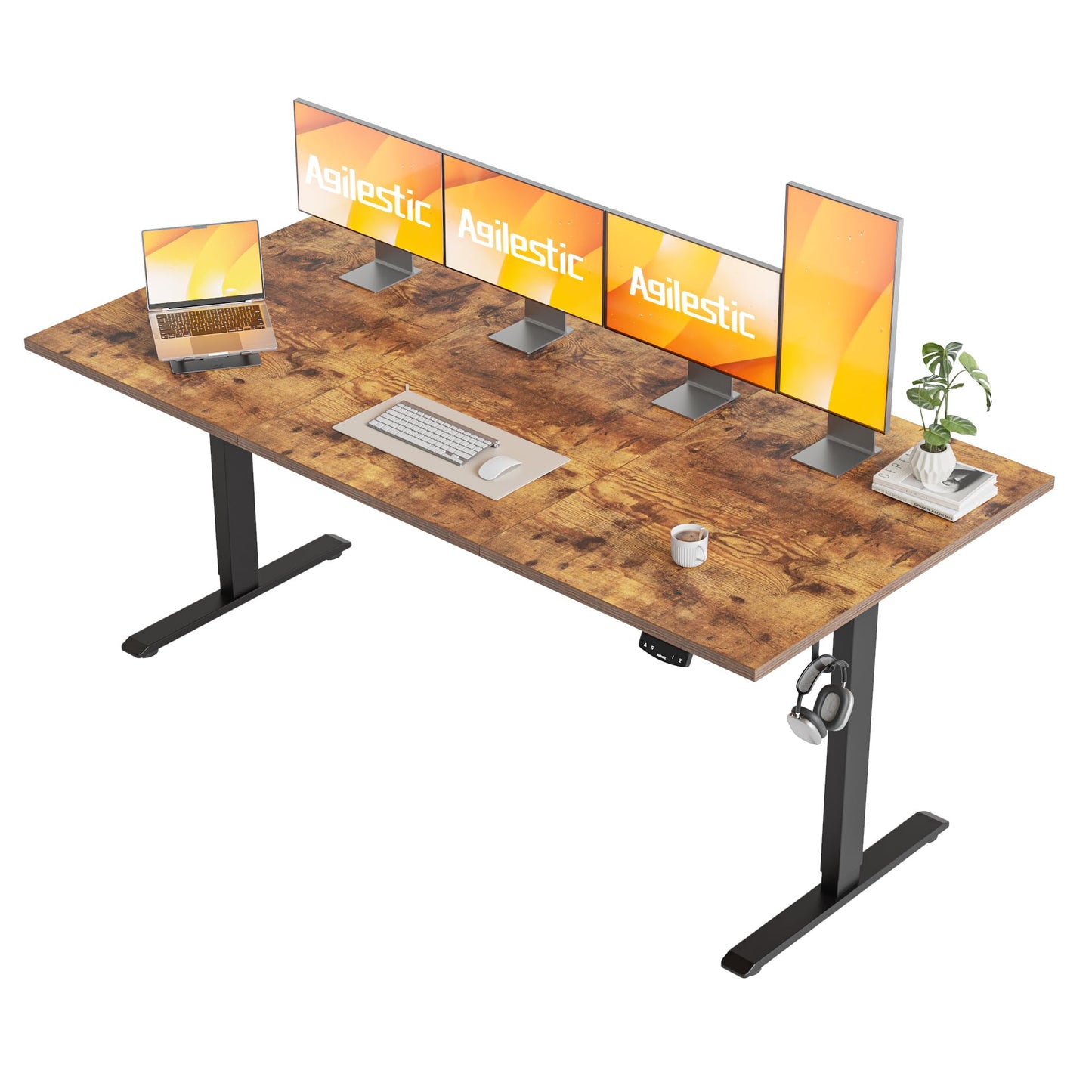 Agilestic Electric Standing Desk, 71 x 31.5 Inches Height Adjustable Desk, Sit Stand up for Work Office Home, Ergonomic Rising Computer Table with Memory Preset, Rustic Brown