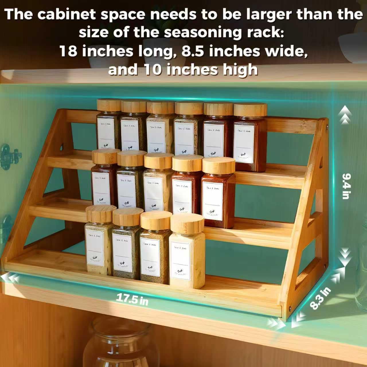 MNADSFKJ Spice Rack, Spice Organizer -3 Tier Bamboo Spice Racks, Solution for Spice Storage in Kitchens, Countertops，Storage Rooms and Other Places