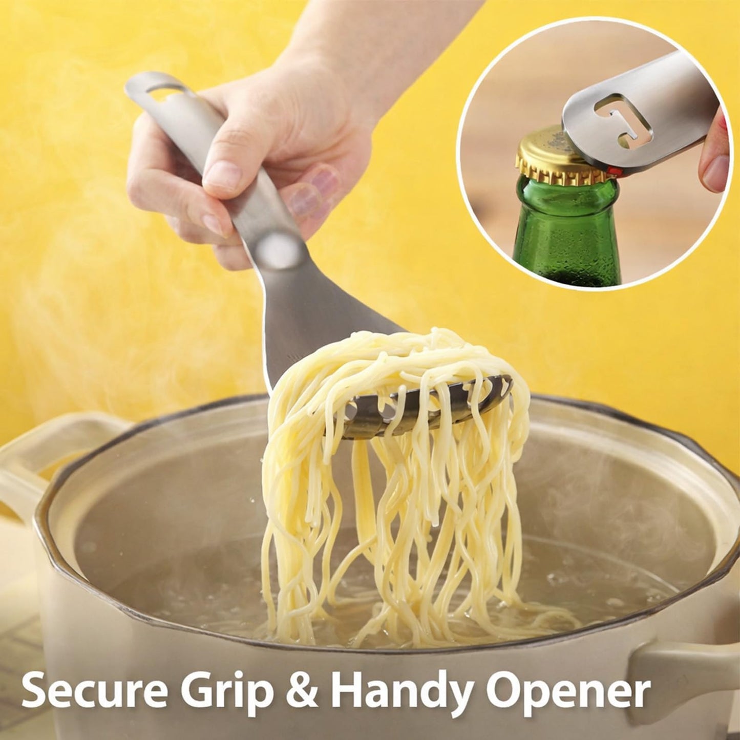 xyadyhz 304 Stainless Steel Cooking Spoon 9.05x3.14in- Multifunctional Kitchen Utensil: Slotted Spatula, Potato Masher, Raw Egg Yolk Separator, Food Grater Plate & Pasta Gadget