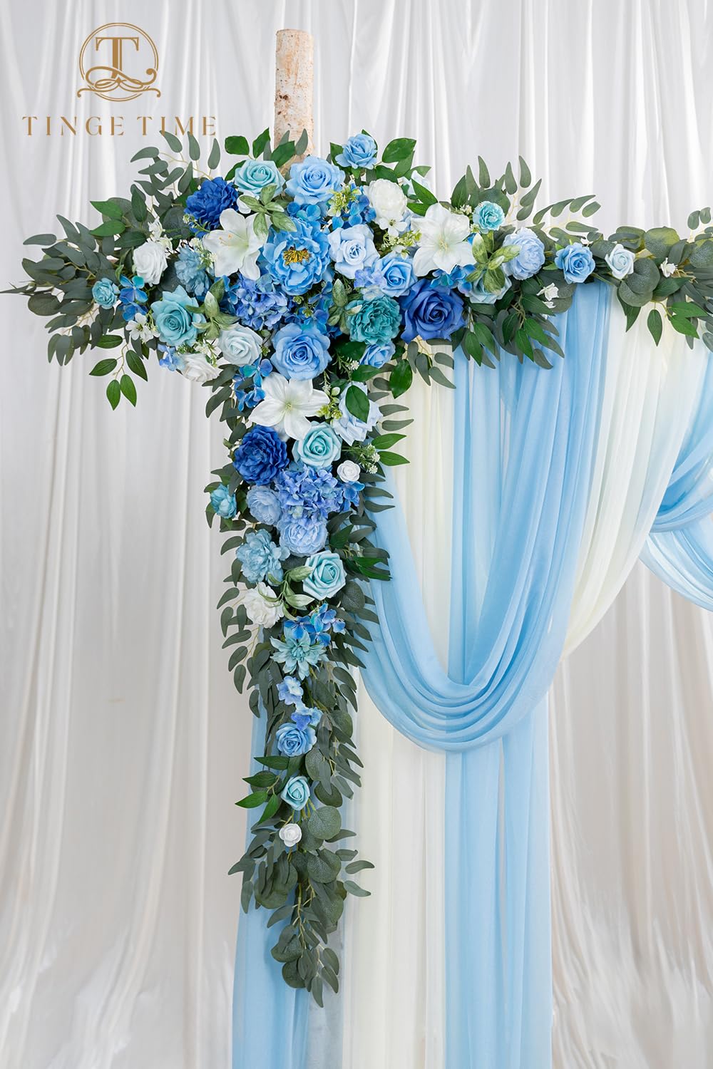 TINGE TIME Wedding Arch Flowers Kit - Deluxe 5pcs Artificial Floral Swag with 3 Sheer Drapes, Realistic Silk Flower Arrangements for Wedding Ceremony Arbor Backdrop Reception Party Home Decor