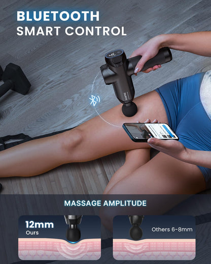 RENPHO Massage Gun Deep Tissue with 12mm Amplitude, Percussion Muscle Massage Gun, Portable Electric Handheld Massager Gun, LED Touch Display Carry Case Power