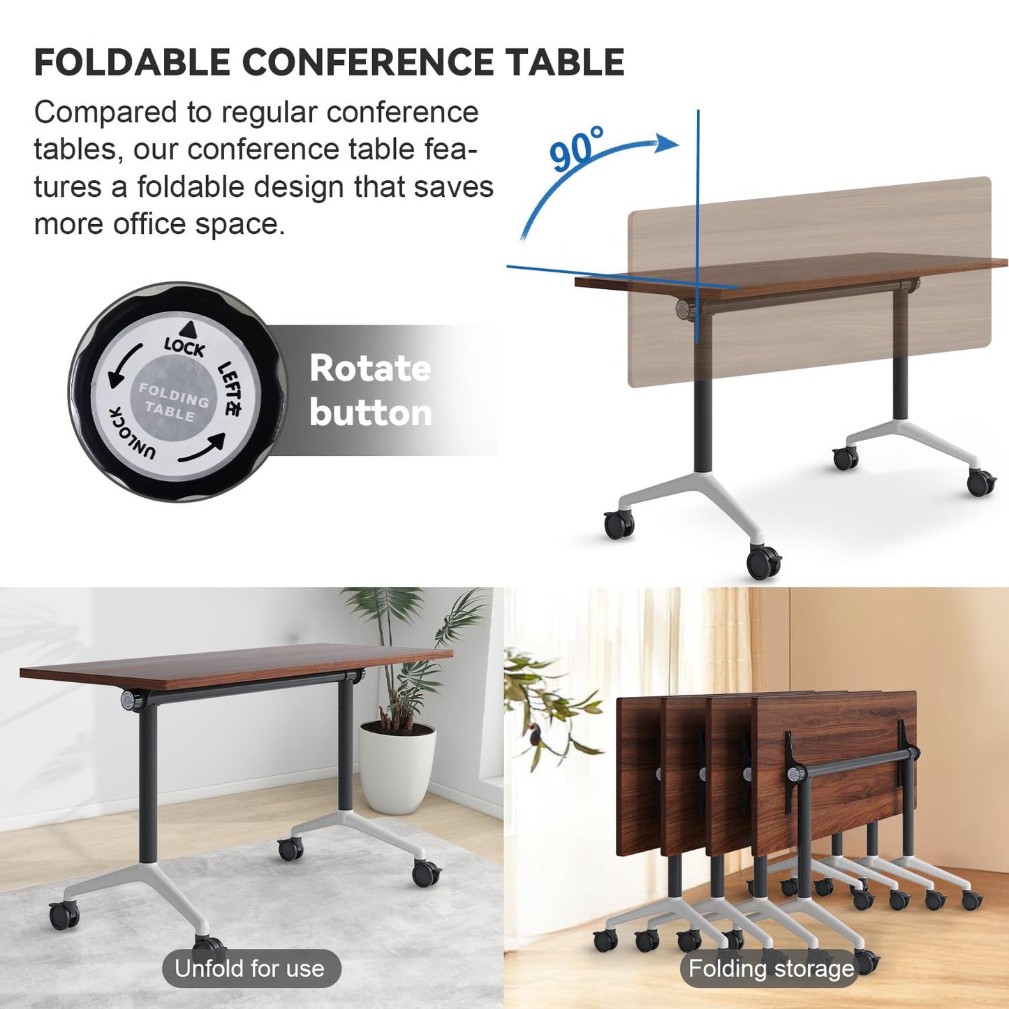 Folding Conference Room Tables, Seminar Conference Table Modern Flip Top Training Meeting Tables, Conference Room Table with Wheels for Home Office Classr,10 Pack 63inch