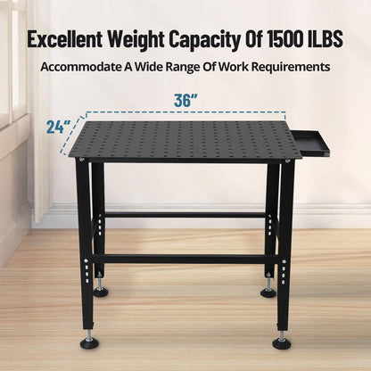 36"x24" Welding Table - Heavy Duty 1200LB Capacity Steel Workbench with Locking Casters, 5/8" Fixture Holes & Tool Tray, Portable Welding Work Table for Garage, Shop