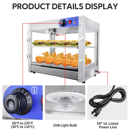 AMPERSAND SHOPS Commercial Food Warmer Pizza Pretzel Empanada Storage Display Cabinet (2-Tier)