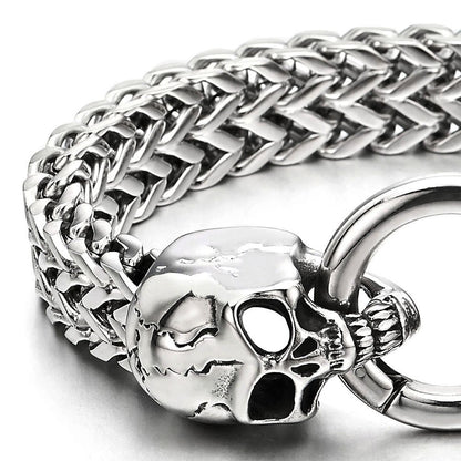 COOLSTEELANDBEYOND Gothic Mens Stainless Steel Skull Franco Link Curb Chain Bracelet with Spring Ring Clasp 8.5 Inches