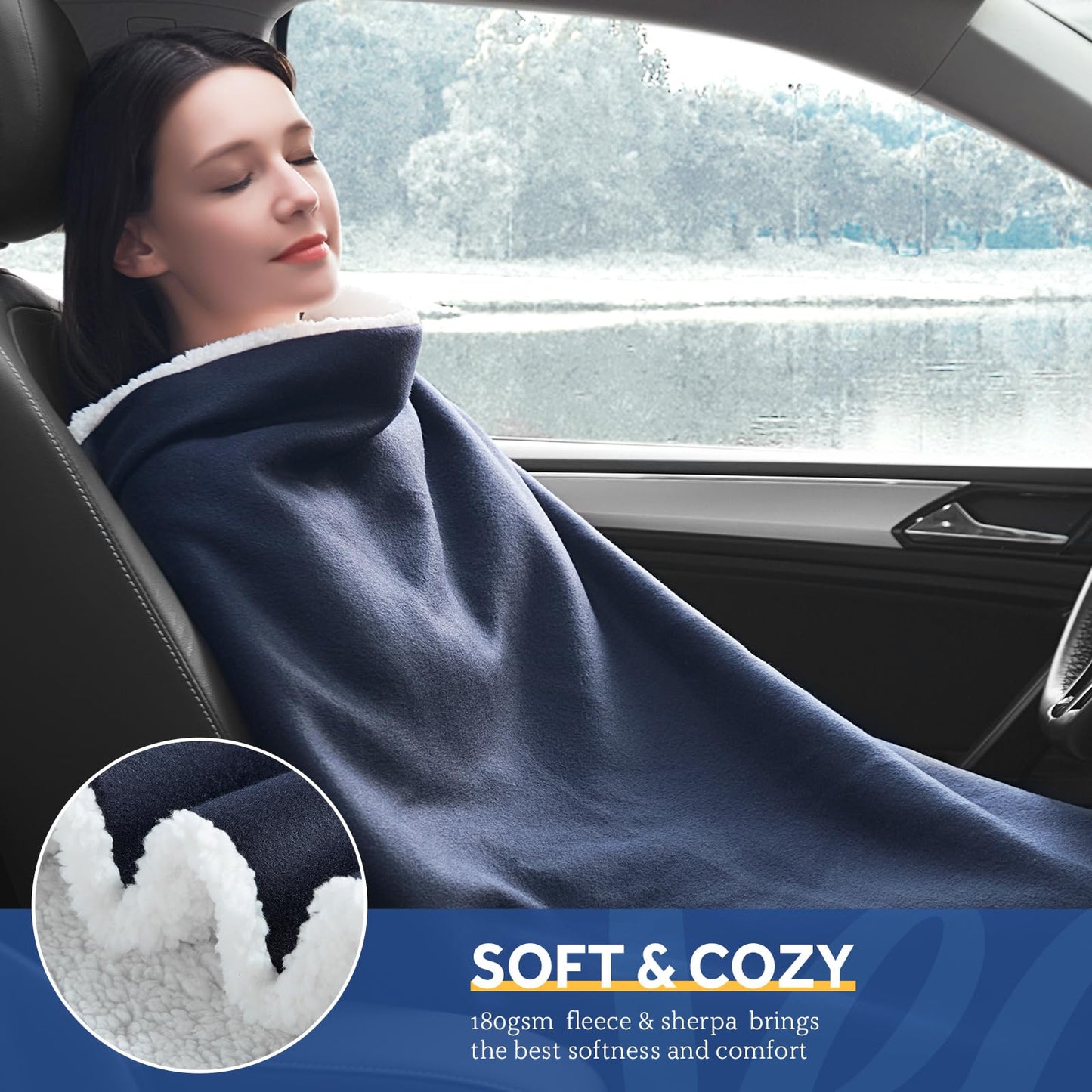 Sealy 12-Volt Heated Car Blanket, Portable Electric Blanket with 3 Heating Levels & 4 Hours Auto Off for Car, Truck, SUV, RV or Camping, Machine Washable, 59" X 43", Charcoal