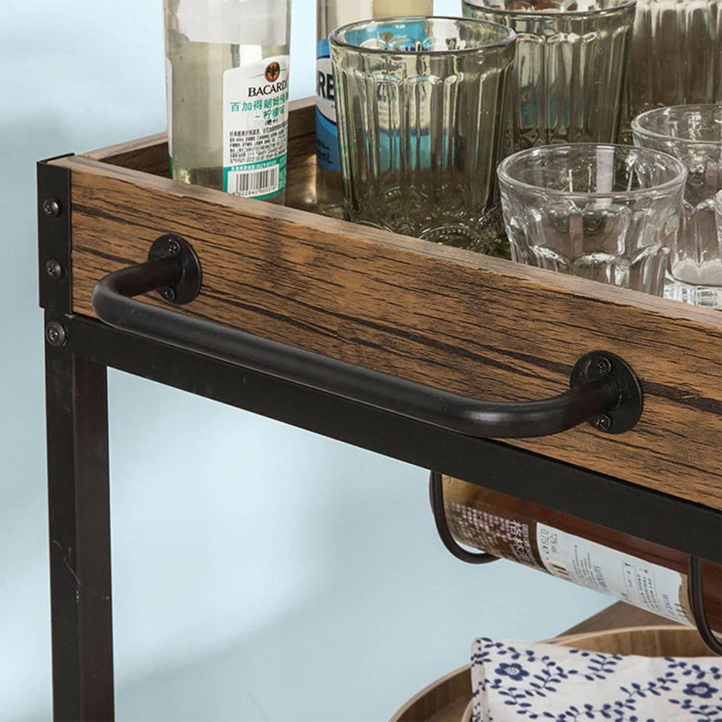 Storage Rack Serving Cart 3-Tiers Serving Trolley with Lockable Wheels & Removable Serving Tray, Rolling Bar Cart with Wine Rack & Glass Holder, for Home, Dining Room,26''Dx16''Wx35''H,Brown