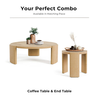 Furniture of America Carys Modern Solid Wood 2-Piece Coffee Table and End Table Set with Plinth Base, Living Room Furniture for Small Space, Home Office, Oak