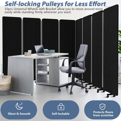 Room Divider Soundproof Privacy Panel with Wheel, 4 Panel-2Pack Wall Divider (Aluminum Frame) for Room Partition, Folding Room Dividers for Space Separation Office Cubicle Divider Separator, Black