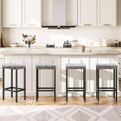 Lussenwert Set 2, 9 Stool Covers Rectangular of Stretch Printed Vanity Stool Covers Washable Saddle Bar Stool Slipcover