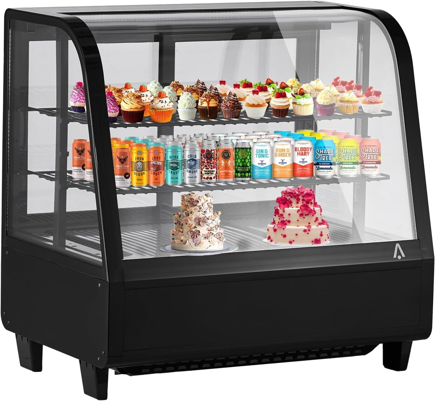 Commercial Display Refrigerator, 3.5 Cu.Ft Refrigerated Display Case with Adjustable Shelves and LED Lighting, Countertop Display Fridge with Rear Sliding Glass Door for Cafe, Restaurant, Bakery