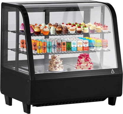 Commercial Display Refrigerator, 3.5 Cu.Ft Refrigerated Display Case with Adjustable Shelves and LED Lighting, Countertop Display Fridge with Rear Sliding Glass Door for Cafe, Restaurant, Bakery