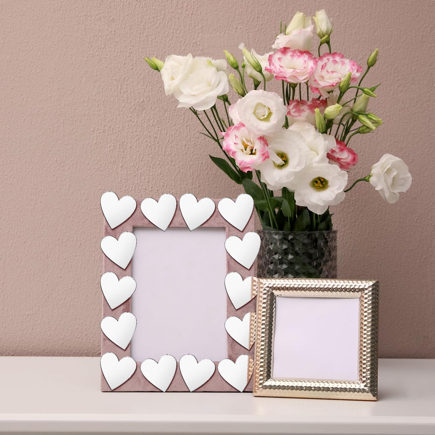 Jetec 100 Pcs Heart Shaped Mirror Tiles, Tiny Mirrors for Crafts, DIY Mosaic Small Circle Mini Mirror Tiles for Arts and Crafts Projects, Traveling, Framing, Room Home Decor(3 Inch)