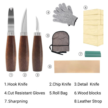 Cor cordium Wood Whittling Kit with Basswood Blocks Sets for Adults and Beginners,Carving Set Includes 3pcs Widdling Knife & 8pcs Blocks & Gloves,Gifts for Christmas,Fathers Day,Mothers Day