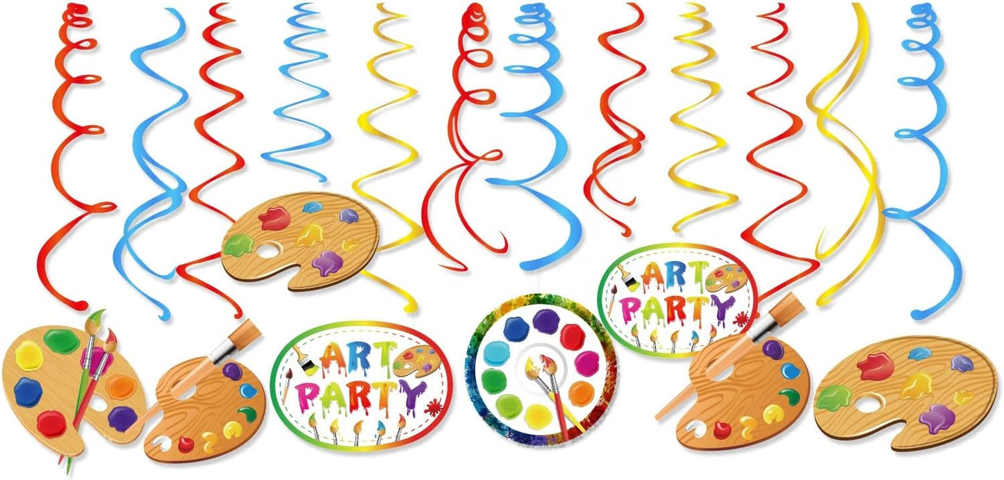 30Ct Art Hanging Swirl Decorations, Sip n Paint Party Supplies, Little Painting Artist Birthday Theme Decor