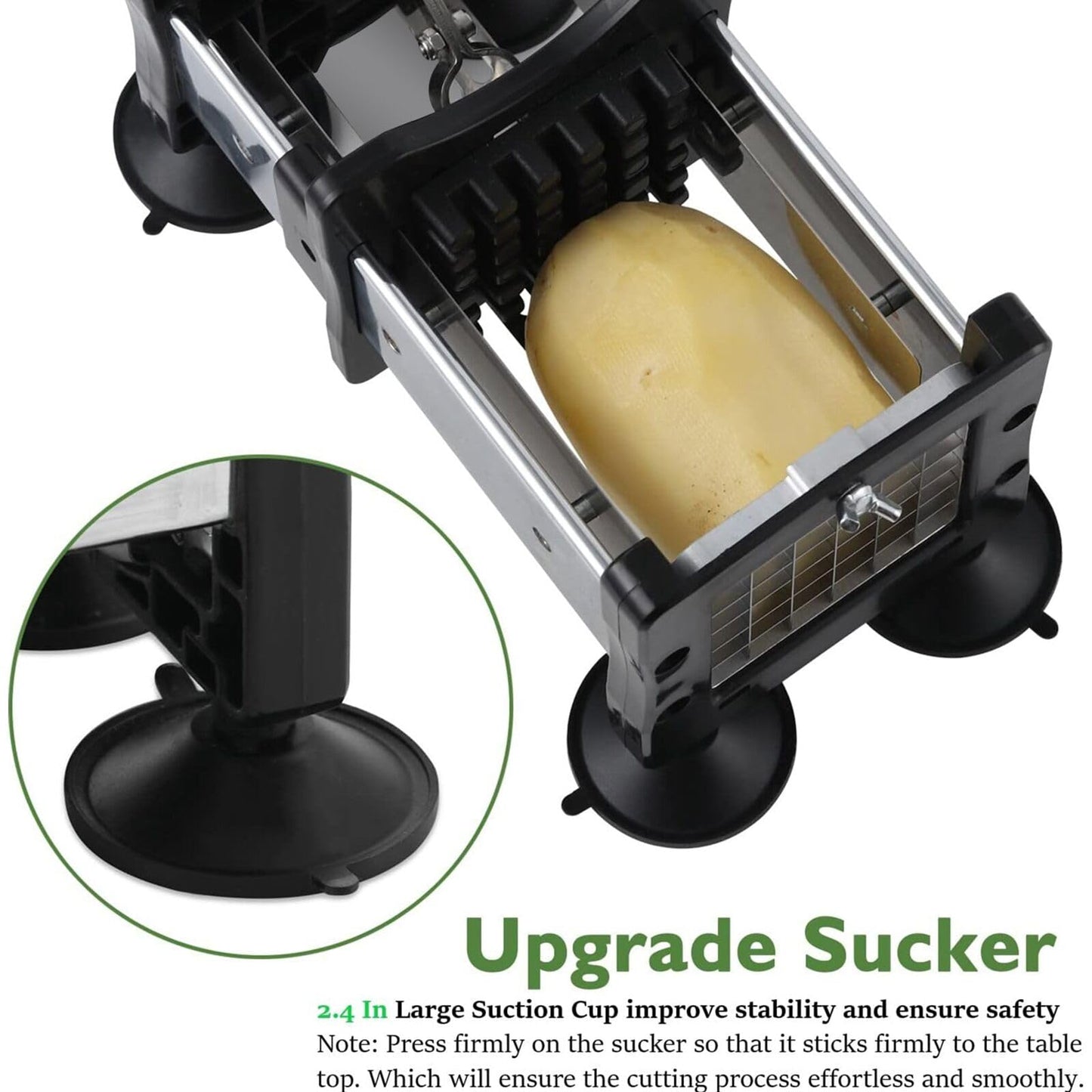 Votron French Fry Cutter Potato Cutter Stainless Steel with 2 Size Durable Blades for Vegetables, Potato, Onions, Carrots, Cucumbers, Fruits, Apples