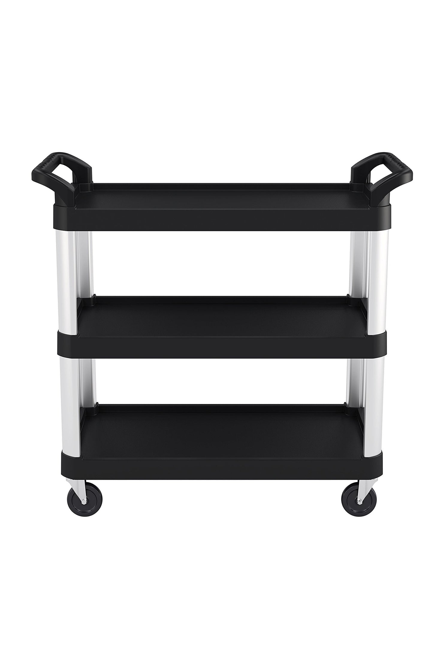 Suncast Commercial 3-Tier Heavy Duty Work Cart with Non-Marking Wheels, Ergonomic Handles, Holds up to 300 lbs, 20" x 40", Black and Silver, Made in the USA