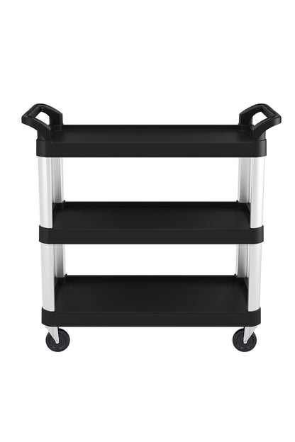 Suncast Commercial 3-Tier Heavy Duty Work Cart with Non-Marking Wheels, Ergonomic Handles, Holds up to 300 lbs, 20" x 40", Black and Silver, Made in the USA