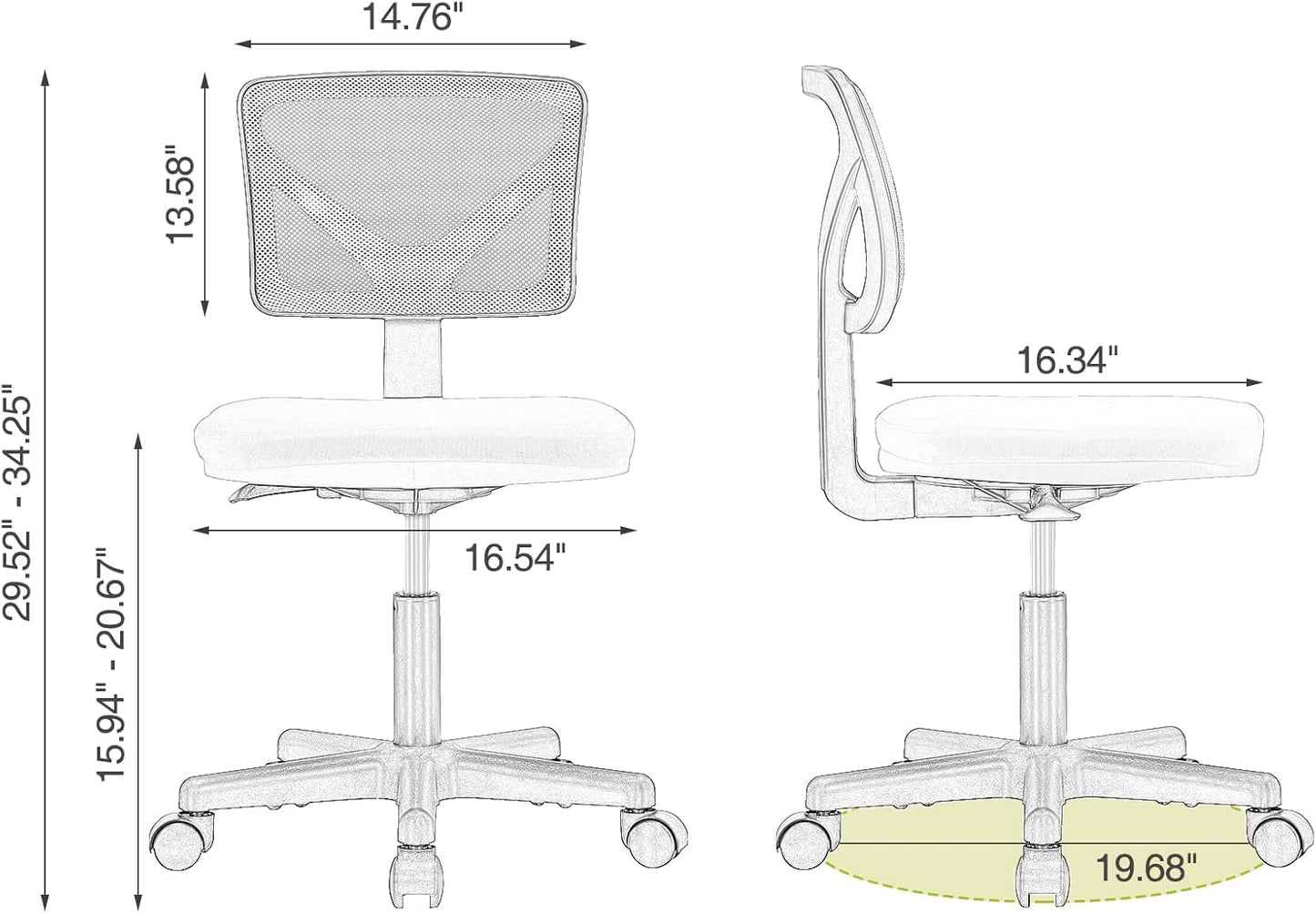 Home Office Chair Mesh Armless Computer Desk Chair, Ergonomic Task Rolling Swivel Chair with Lumbar Support, Green
