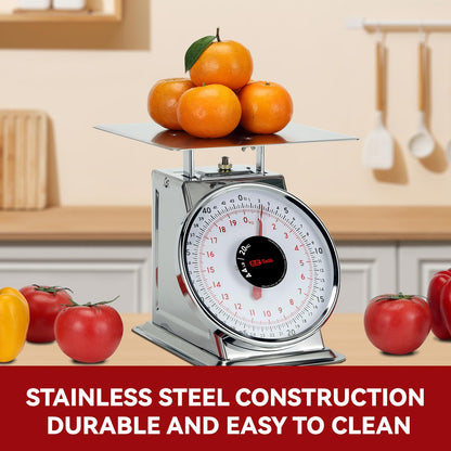 Tada 44 LBS Stainless Steel Mechanical Kitchen Scale Heavy Duty Portion-Control Food Scale Produce Scale with Stainless Steel Platform