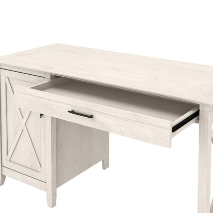 Bush Home Key West Computer Desk with Storage | Farmhouse PC Table for Home Office in Linen White Oak | 54W x 24D