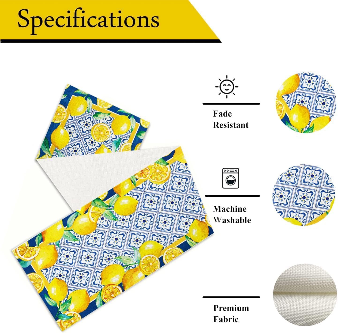 13x72 Inch Capri Blue Lemon Table Runner Italy Tile Burlap Artificial Yellow Lemon Fruit Table Runners Farmhouse Coffee