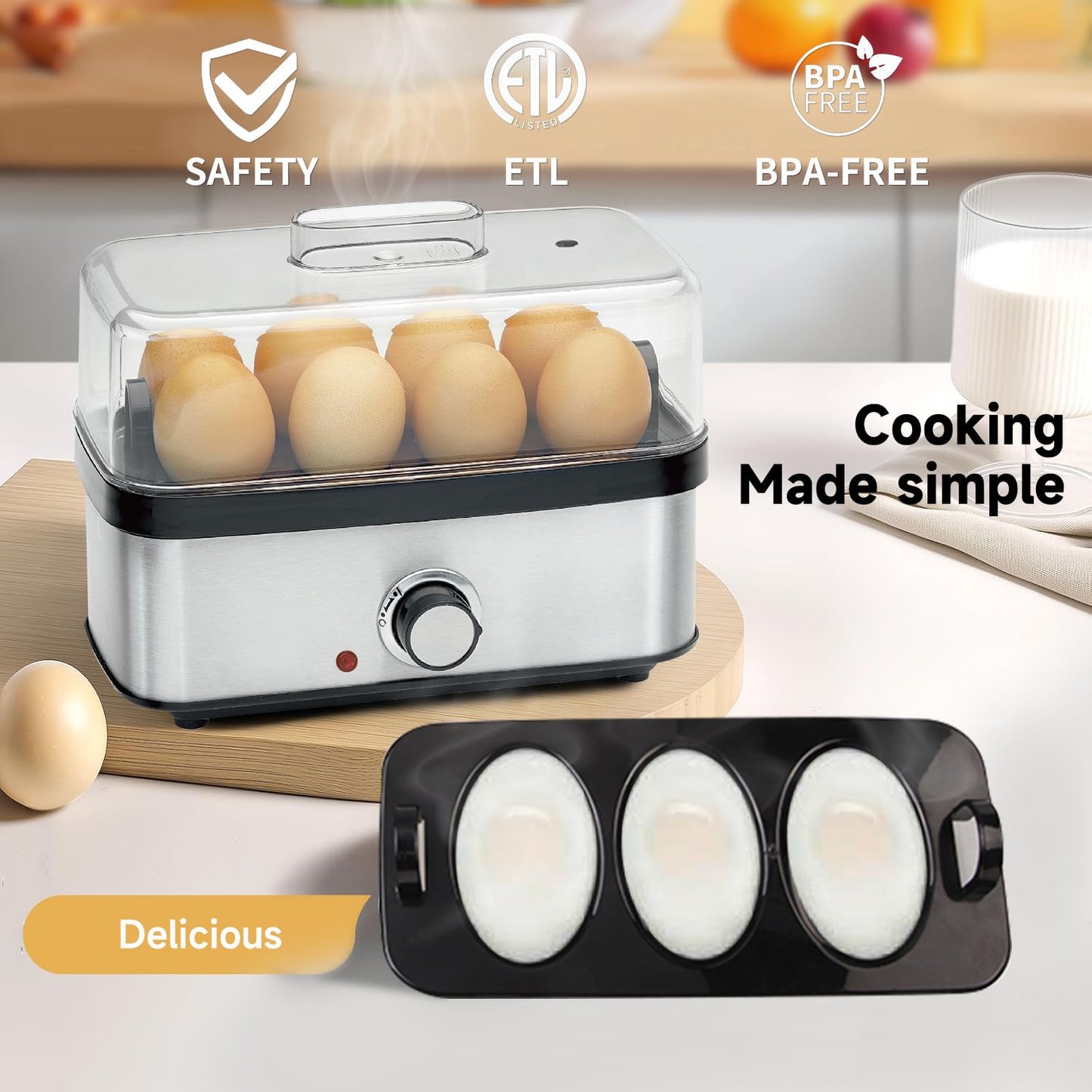 Electric Egg Cooker Rapid – 8 Egg Capacity for Hard Boiled Eggs, Soft boiled egg, Poached Eggs, Scrambled Eggs, or Omelets Maker with Auto Shut Off